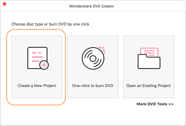 Inicie Wondershare MP4 to DVD Converter para Mac y cree un nuevo proyecto.